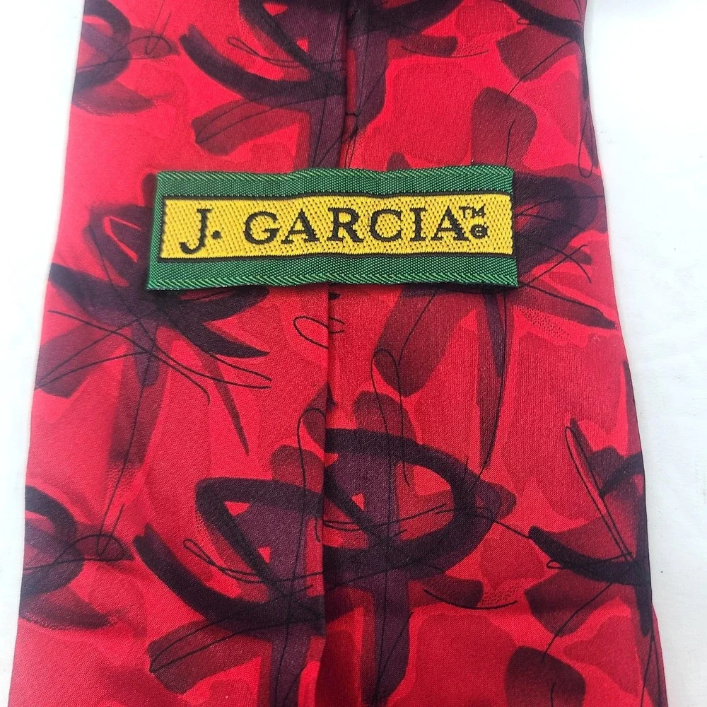 Vintage J. Garcia Silk Red Tie Necktie Geometric Abstract Grateful Dead